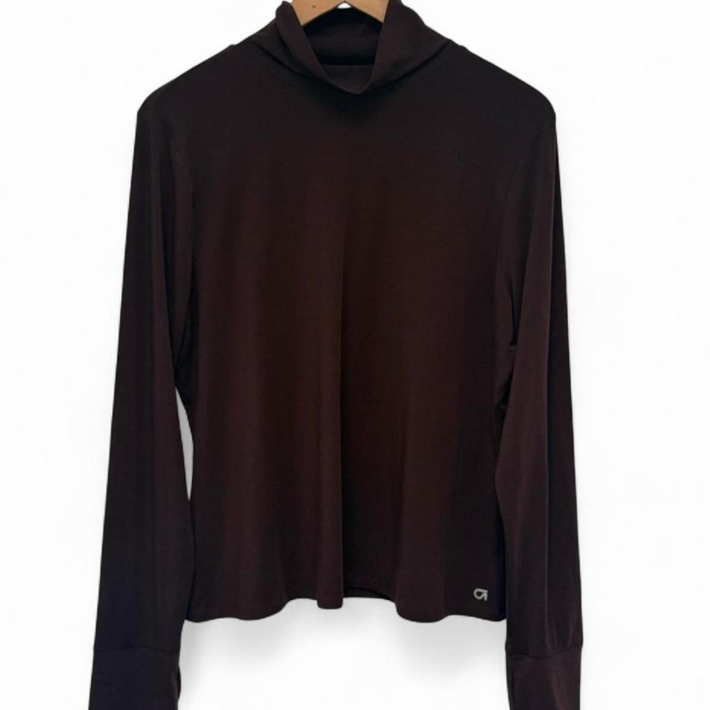 GapFit Breathe Brown Long Sleeve Turtleneck Activewear Top with Thumb Loops XL